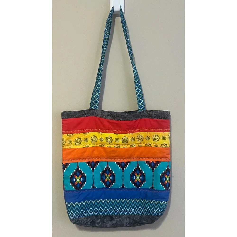 Handmade Quilted Patchwork Tote Bag Southwest Boho Cotton Festival Shoulder Bag